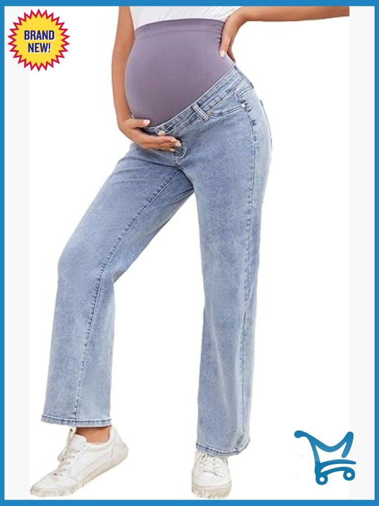 Straight Leg Maternity Jeans Stretchy Over Belly Support